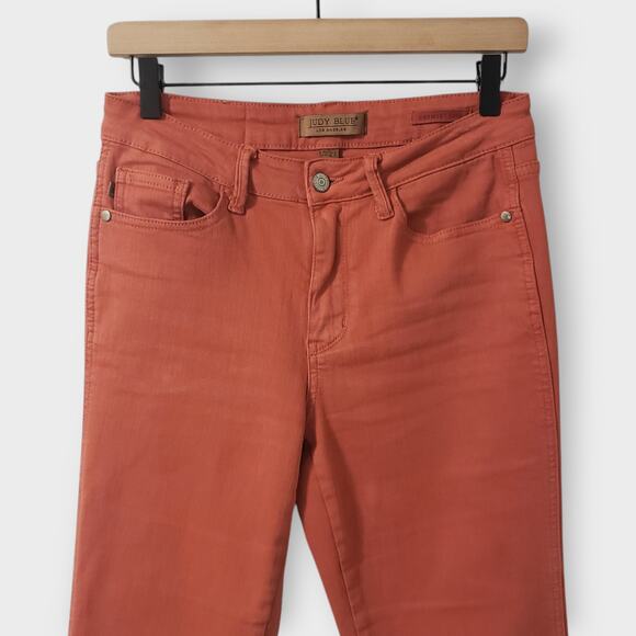 Judy Blue Terracotta Mid Rise Slim Bootcut Jean Sz 5/27 Orange Garment Dyed - Picture 2 of 12